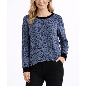 Loft blue floral black trimmed blouse size M